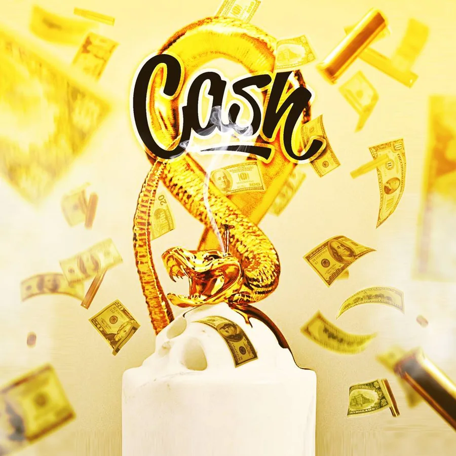 Gold music cover with illustrated lettering