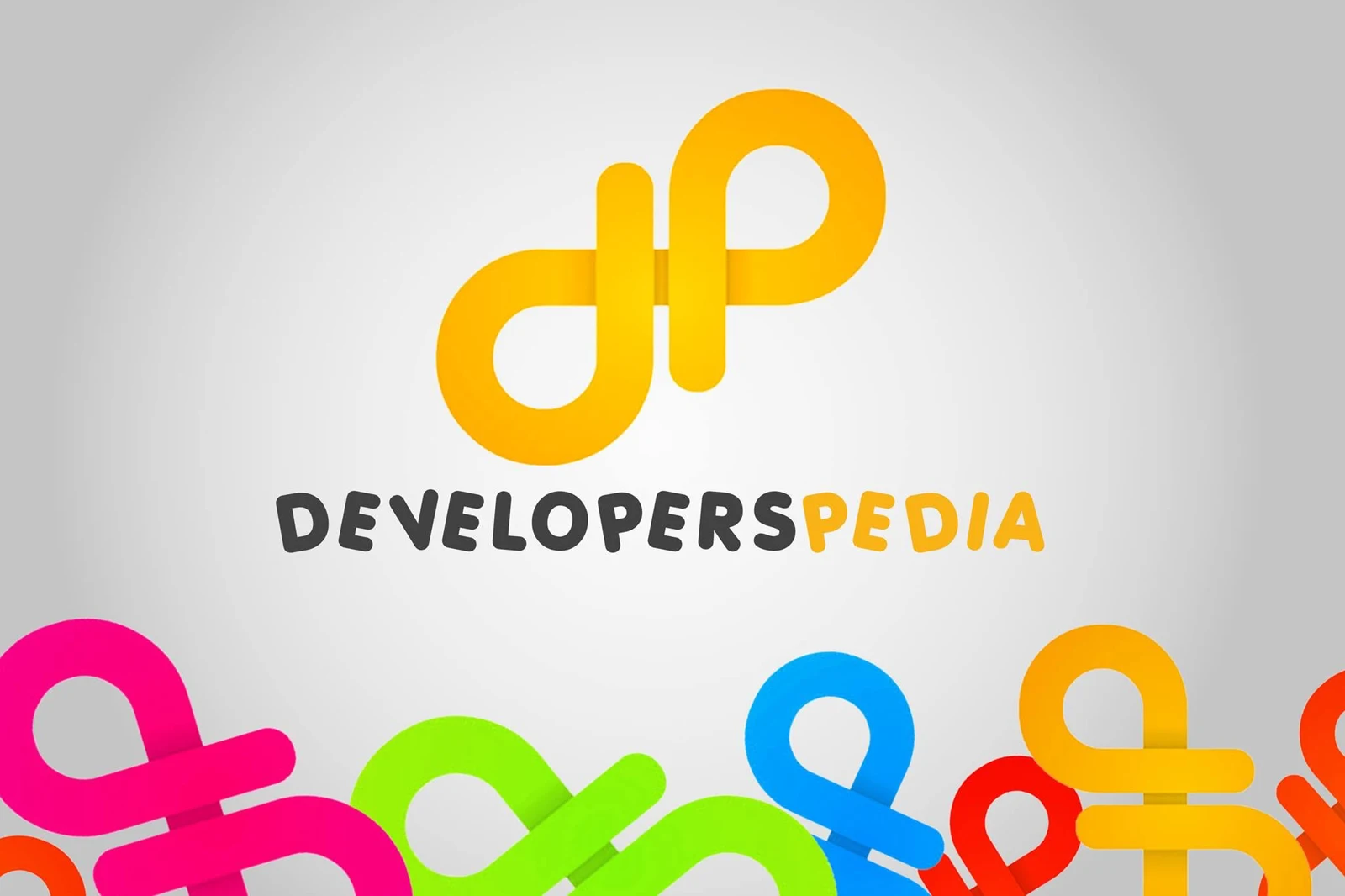 The yellow Developers Pedia monogram and colourful variations of the identity.